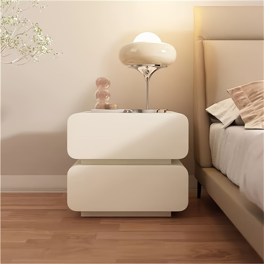 All Solid Wood Bedside Storage Cabinet Cream Leather Storage Cabinet Double Suction Free Installation Bedside Cabinet