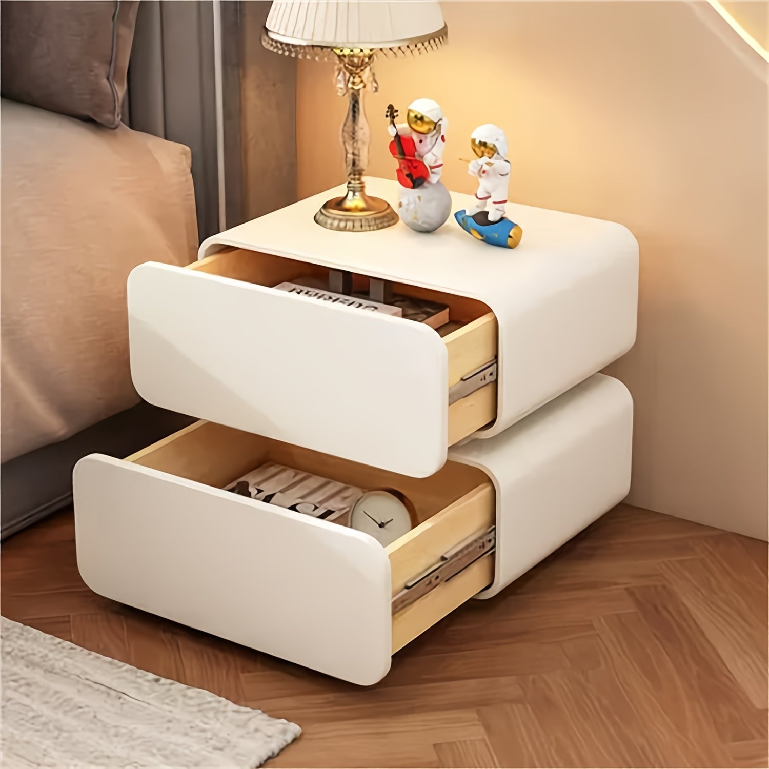 Modern Minimalist Bedside Table - with 2 Drawers Microfiber Leather Storage Side Table, Silent Slide, Suitable for Bedroom Living Room, Bedside Storage Solution, Living Room Side Table, Storage End Table, Sleek Silhouette Furniture, Clean Line