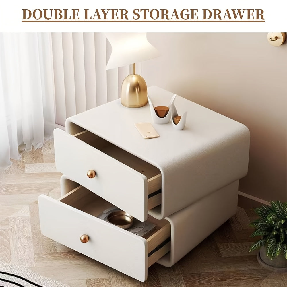 Modern 360° Rotating Nightstand, Leather Top Bedside Table with 2 Drawers, Storage End Table for Bedroom, Living Room, Or Entryway