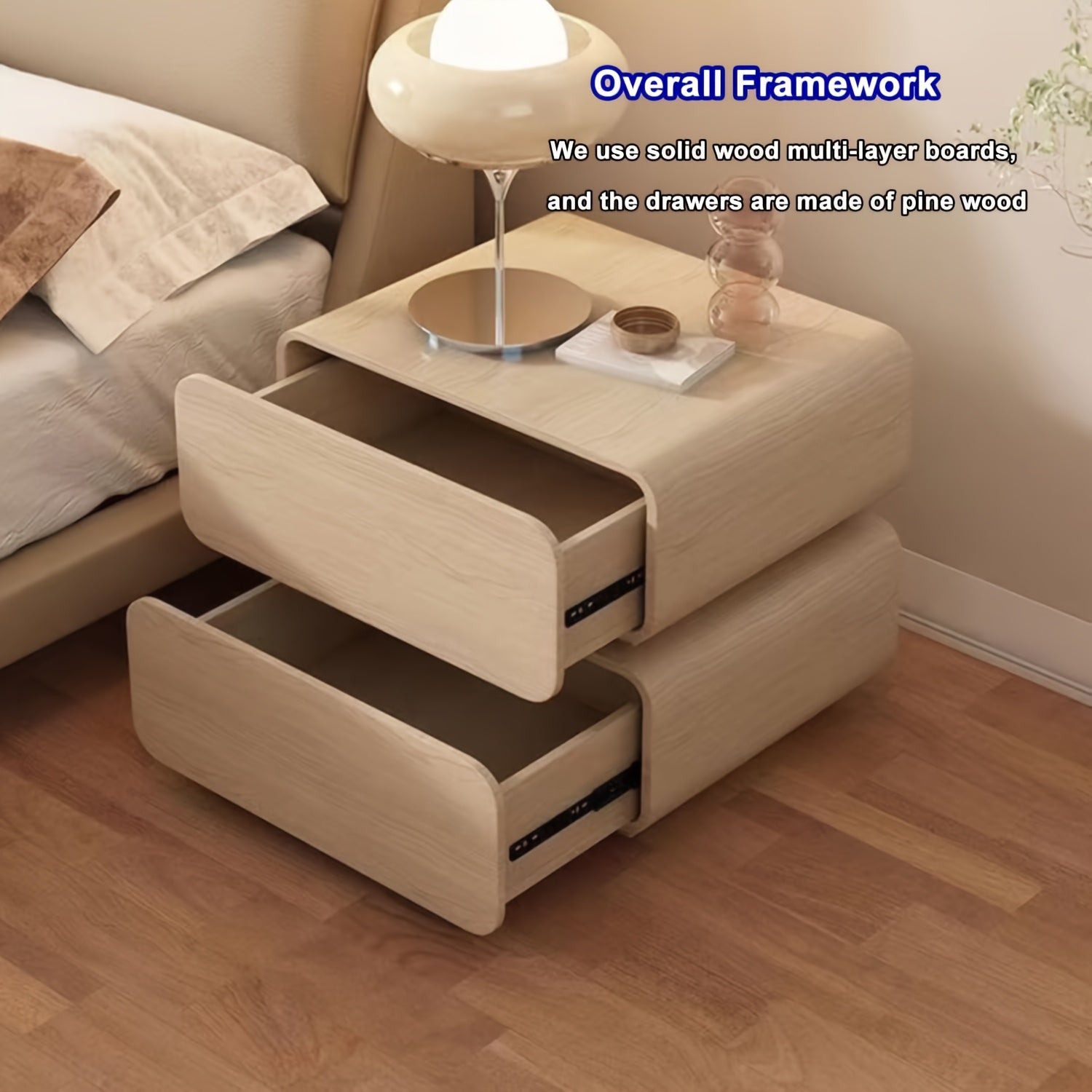 Modern Minimalist Bedside Table - with 2 Drawers Microfiber Leather Storage Side Table, Silent Slide, Suitable for Bedroom Living Room, Bedside Storage Solution, Living Room Side Table, Storage End Table, Sleek Silhouette Furniture, Clean Line
