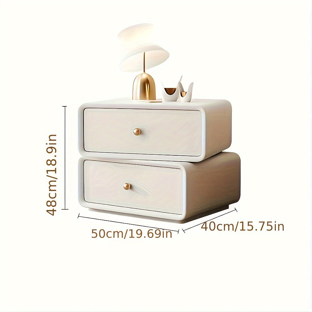 Light Luxury Double-layer Rotating Bedroom Bedside Table, Cream Style Leather Faced Solid Wood Storage Cabinet