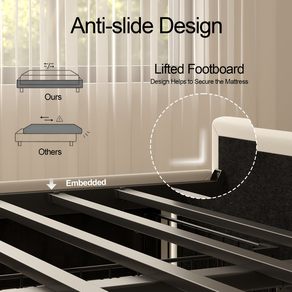 Upholstered Platform Bed Frame with 4 Storage Drawers And Adjustable Headboard, Full\u002FQueen Size Bed Frame with LED Lights And Charging Station, Strong Metal Slats Support, No Box Spring Needed, Easy Assembly, Black\u002FWhite
