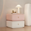 Light Luxury Double-layer Rotating Bedroom Bedside Table, Cream Style Leather Faced Solid Wood Storage Cabinet