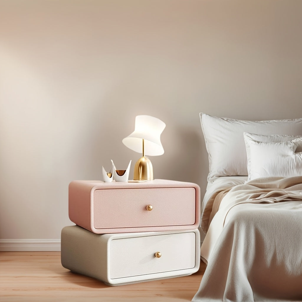 Modern 360° Rotating Nightstand, Leather Top Bedside Table with 2 Drawers, Storage End Table for Bedroom, Living Room, Or Entryway
