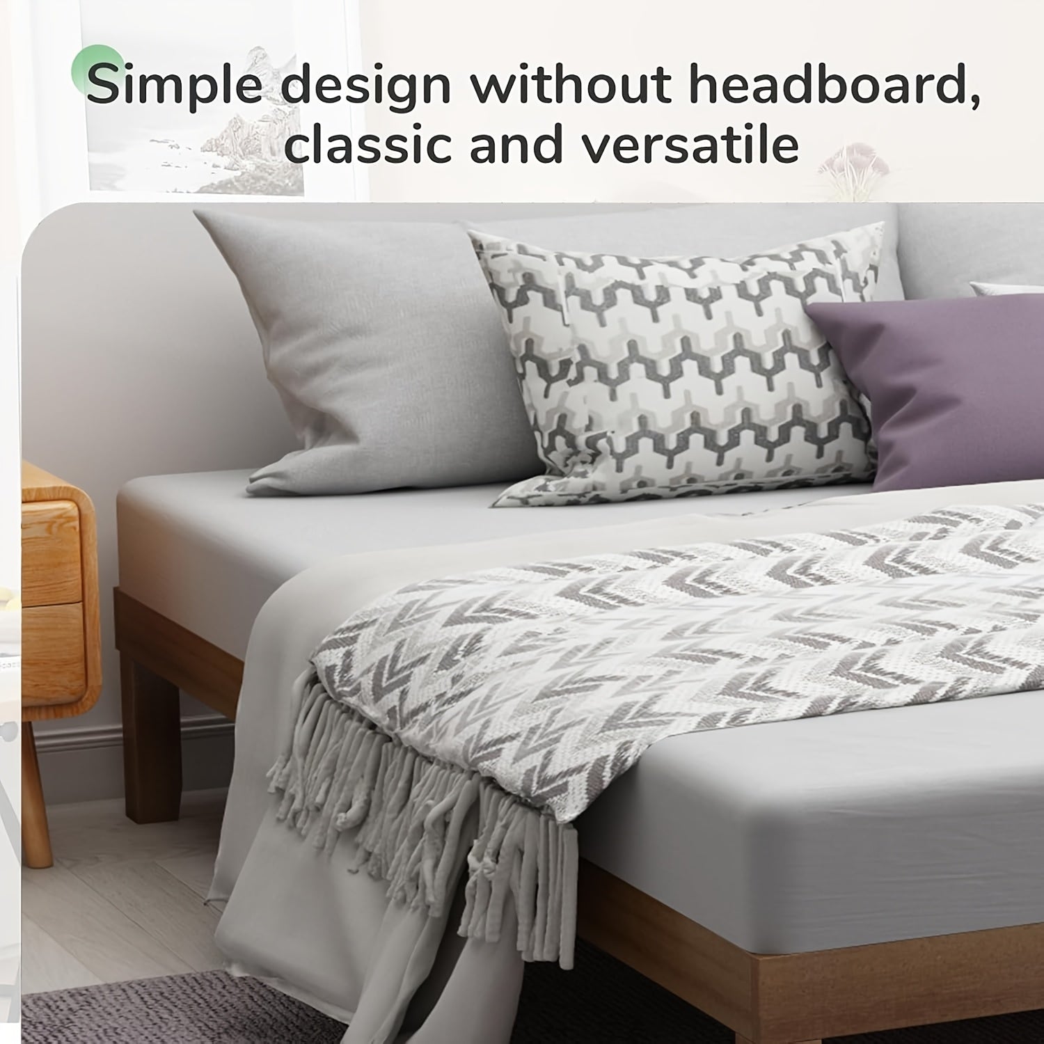 Queen Size Wooden Bed Frame, Vintage Bed Frame with Under Bed Storage Space, No Box Spring Needed, Strong Wooden Slat Support, Easy Assembly Bedroom Furniture, Natural (Queen)