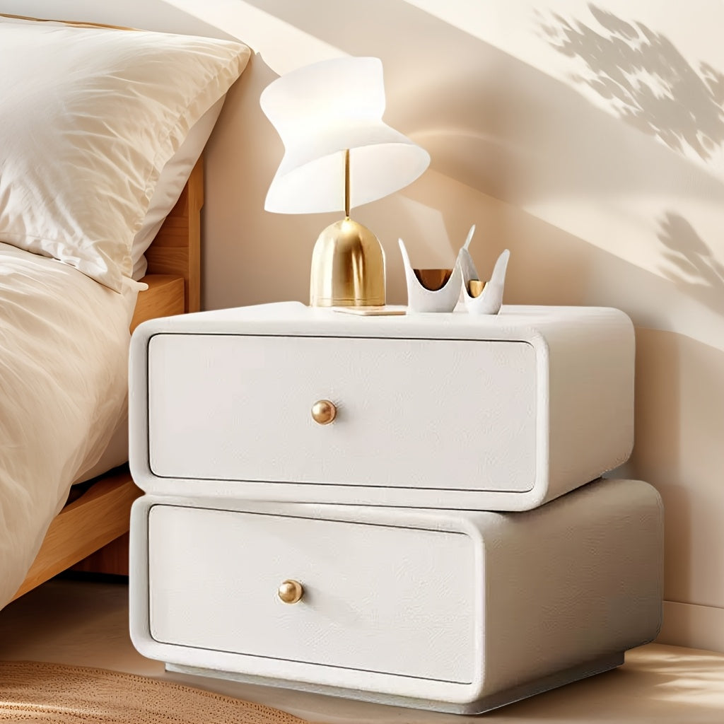 Modern 360° Rotating Nightstand, Leather Top Bedside Table with 2 Drawers, Storage End Table for Bedroom, Living Room, Or Entryway
