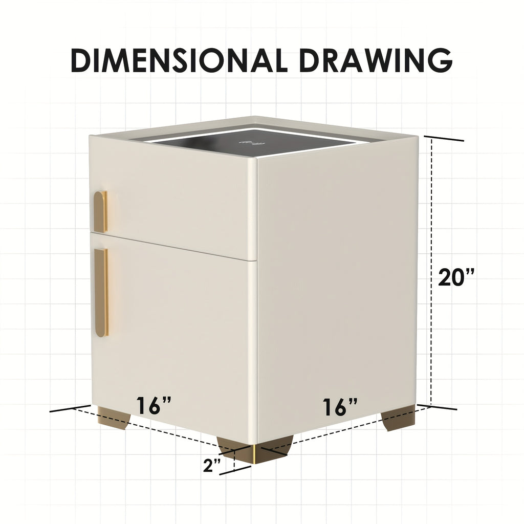 Modern Solid Wood Intelligent Bedside Table With 1 Storage Drawer And 1 Safe, Suitable For Bedrooms, Dormitories, And Offices