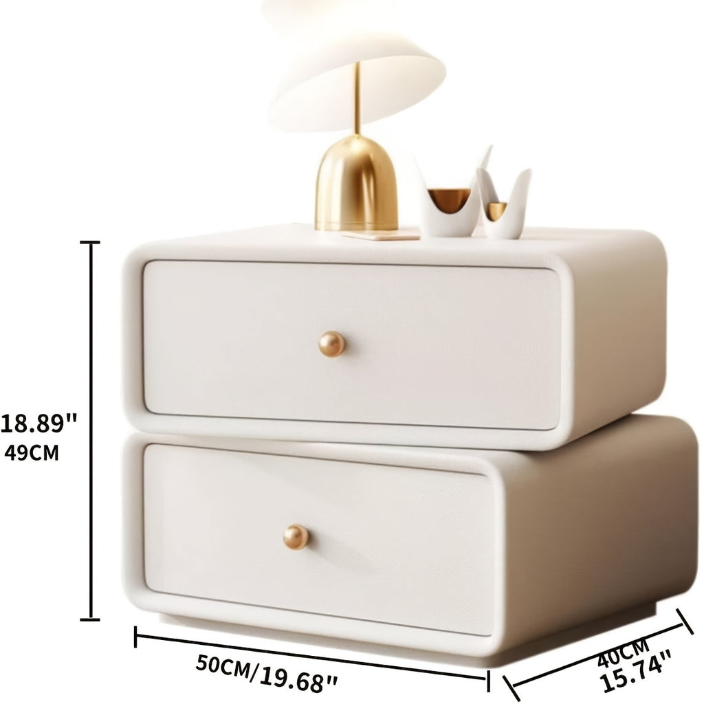 Modern 360° Rotating Nightstand, Leather Top Bedside Table with 2 Drawers, Storage End Table for Bedroom, Living Room, Or Entryway