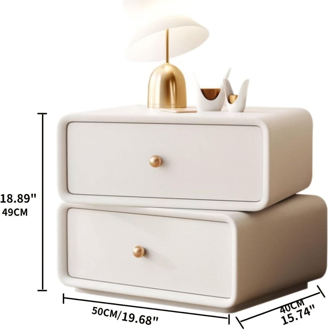 Modern 360° Rotating Nightstand, Leather Top Bedside Table with 2 Drawers, Storage End Table for Bedroom, Living Room, Or Entryway