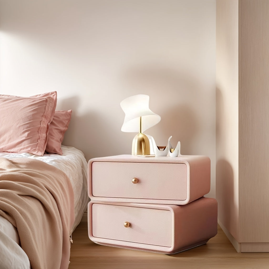 Modern 360° Rotating Nightstand, Leather Top Bedside Table with 2 Drawers, Storage End Table for Bedroom, Living Room, Or Entryway