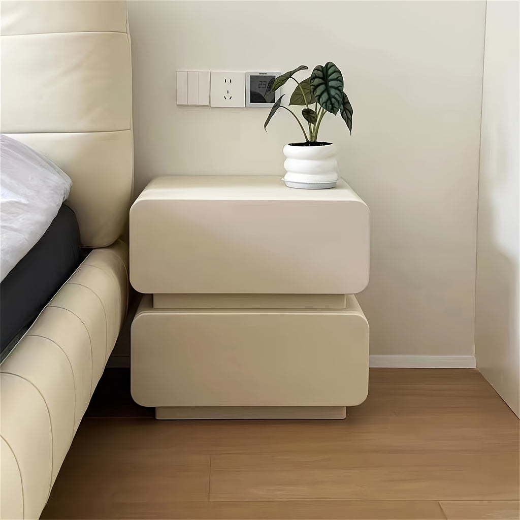 All Solid Wood Bedside Storage Cabinet Cream Leather Storage Cabinet Double Suction Free Installation Bedside Cabinet