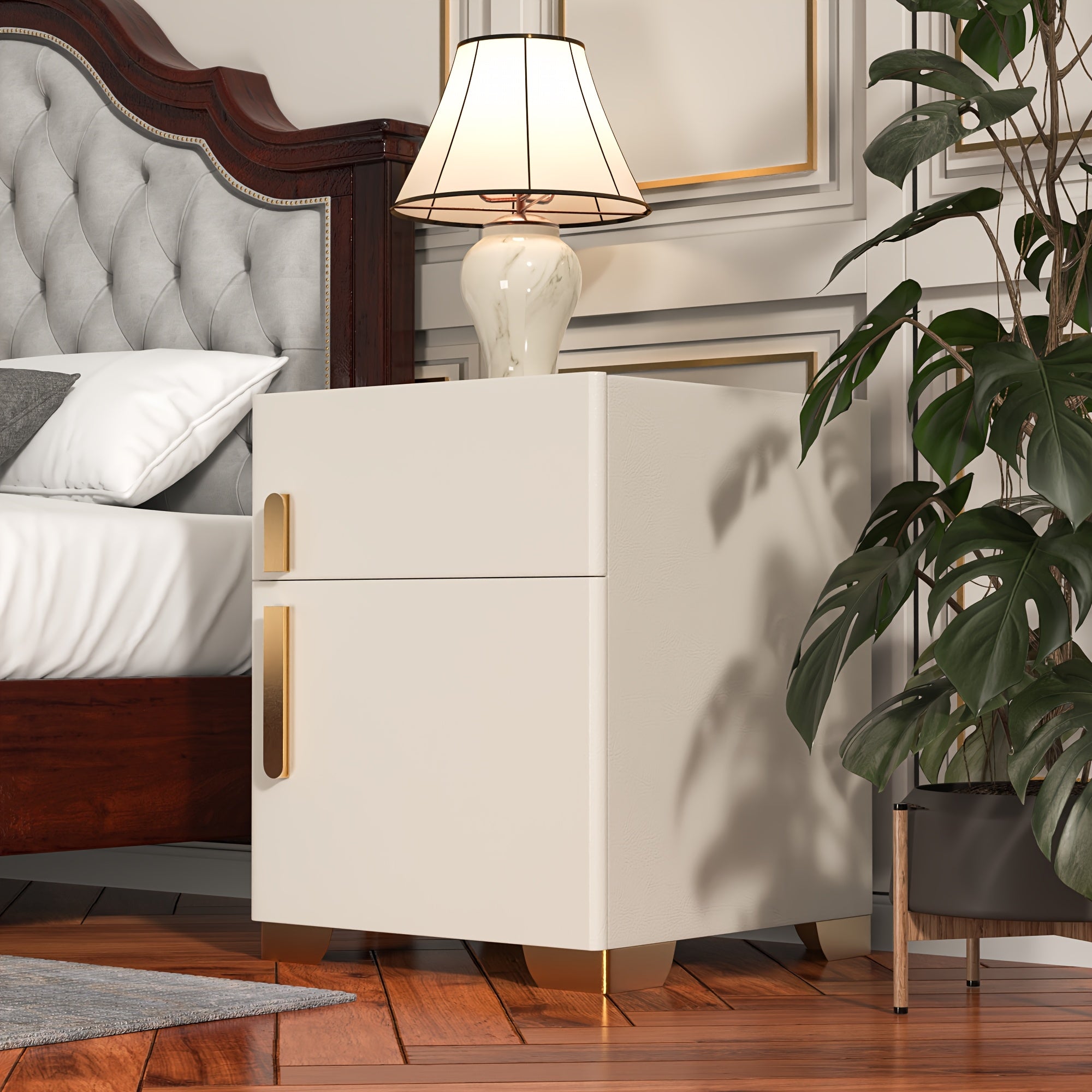 Modern Solid Wood Intelligent Bedside Table With 1 Storage Drawer And 1 Safe, Suitable For Bedrooms, Dormitories, And Offices