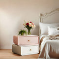 Modern 360° Rotating Nightstand, Leather Top Bedside Table with 2 Drawers, Storage End Table for Bedroom, Living Room, Or Entryway